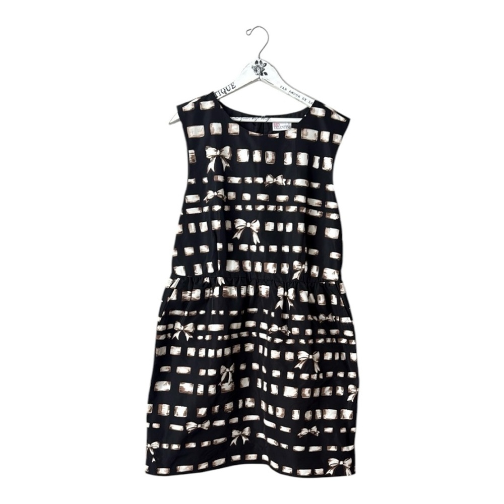 RED Valentino Black & Tan Ribbon Print Fit & Flare Size IT 50 US 14